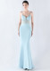 Women fishbone Fitted Mesh Beaded Bodycon fishtail evening dress
