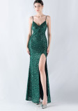 Women sequined sexy split sling evening dress