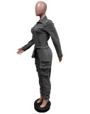 Women Tie Stretch Belt Denim Jumpsuit