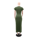 Women short sleeve pleated bodycon dress