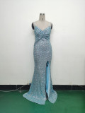 Women sequined sexy split sling evening dress