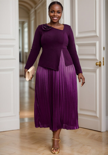 Women Elegant purple pleated Formal Party Pleated Dress