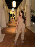 Women Strapless Zipper Pocket Jumpsuit