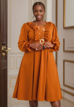 Plus Size Women V-neck lantern sleeve Ruffle Edge party beaded dress Plus Size Women V-neck lantern sleeve Ruffle Edge party beaded dress