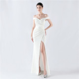 Women Off Shoulder split fishtail evening dress