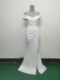Women Off Shoulder split fishtail evening dress