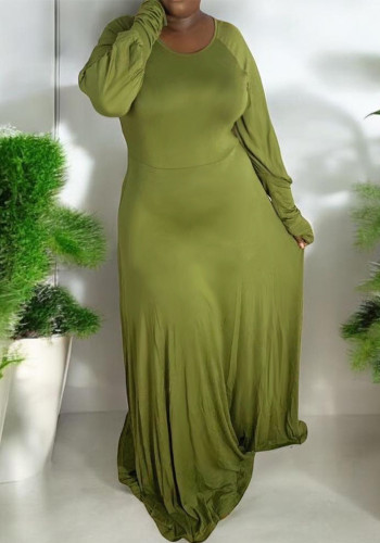 Plus Size Women Long Sleeve Round Neck Frill Dress