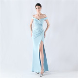 Women Off Shoulder split fishtail evening dress