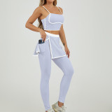 Women Colorblock Sports Vest Fitness Skirt Two Piece Set