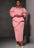 Women elegant embroidered lantern sleeve Formal Party ruffle dresses