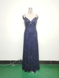Women mesh sequined evening dress
