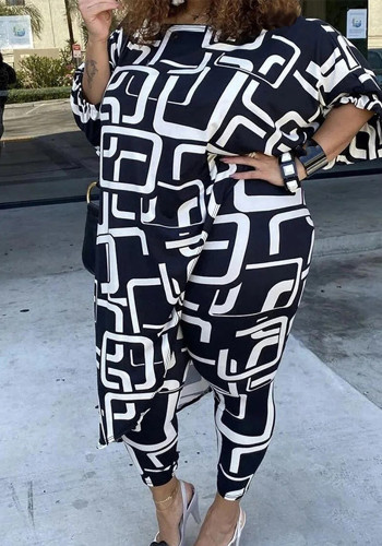 Plus Size Women Casual Printed Top and Pant Two Piece Set