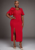Women ruffle bow sexy Formal Party lace dress