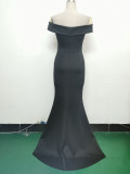 Women Off Shoulder split fishtail evening dress