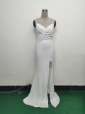 Women sequined sexy split sling evening dress