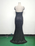 Women sequined sexy split sling evening dress