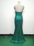 Women sequined sexy split sling evening dress