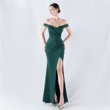 Women Off Shoulder split fishtail evening dress