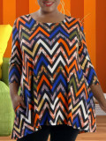 Plus Size Women Fall Casual Printed Round Neck Top