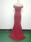 Women Off Shoulder split fishtail evening dress