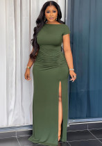 Women short sleeve pleated bodycon dress