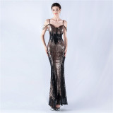 Women sequined beaded evening dress