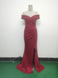Women Off Shoulder split fishtail evening dress