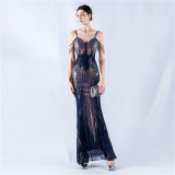 Women sequined beaded evening dress