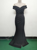 Women Off Shoulder split fishtail evening dress