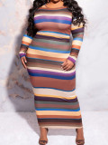 Plus Size Women Round Neck Long Sleeve Bodycon Dress