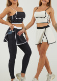 Women Colorblock Sports Vest Fitness Skirt Two Piece Set