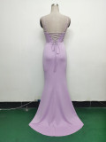 Fishbone Slim Waist Solid Color Satin Evening Dress