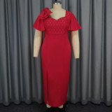 Women ruffle bow sexy Formal Party lace dress