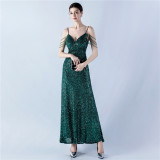Women mesh sequined evening dress
