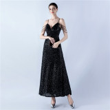 Women mesh sequined evening dress