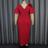 Women ruffle bow sexy Formal Party lace dress
