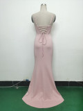 Fishbone Slim Waist Solid Color Satin Evening Dress