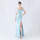 Women Off Shoulder split fishtail evening dress