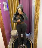Women Washed Stretch Top and Slit Pants Two Piece Set