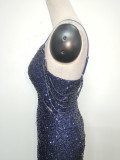 Women mesh sequined evening dress