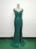 Women sequined sexy split sling evening dress