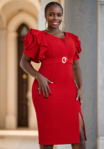 Women Round Neck petal sleeve Formal Party flower Dresses Women Round Neck petal sleeve Formal Party flower Dresses