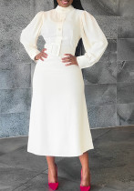 Women Solid Mid-High Neck Long Sleeve Dress Women Solid Mid-High Neck Long Sleeve Dress