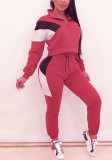 Plus Size Women Long Sleeve Colorblock Top and Pant Two Piece Set