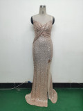 Women sequined sexy split sling evening dress