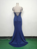 Fishbone Slim Waist Solid Color Satin Evening Dress