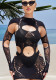 Women Solid High Neck Patchwork Ripped Long Sleeve Sexy Dress