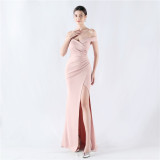 Women Off Shoulder split fishtail evening dress