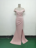 Women Off Shoulder split fishtail evening dress