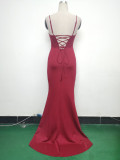 Fishbone Slim Waist Solid Color Satin Evening Dress